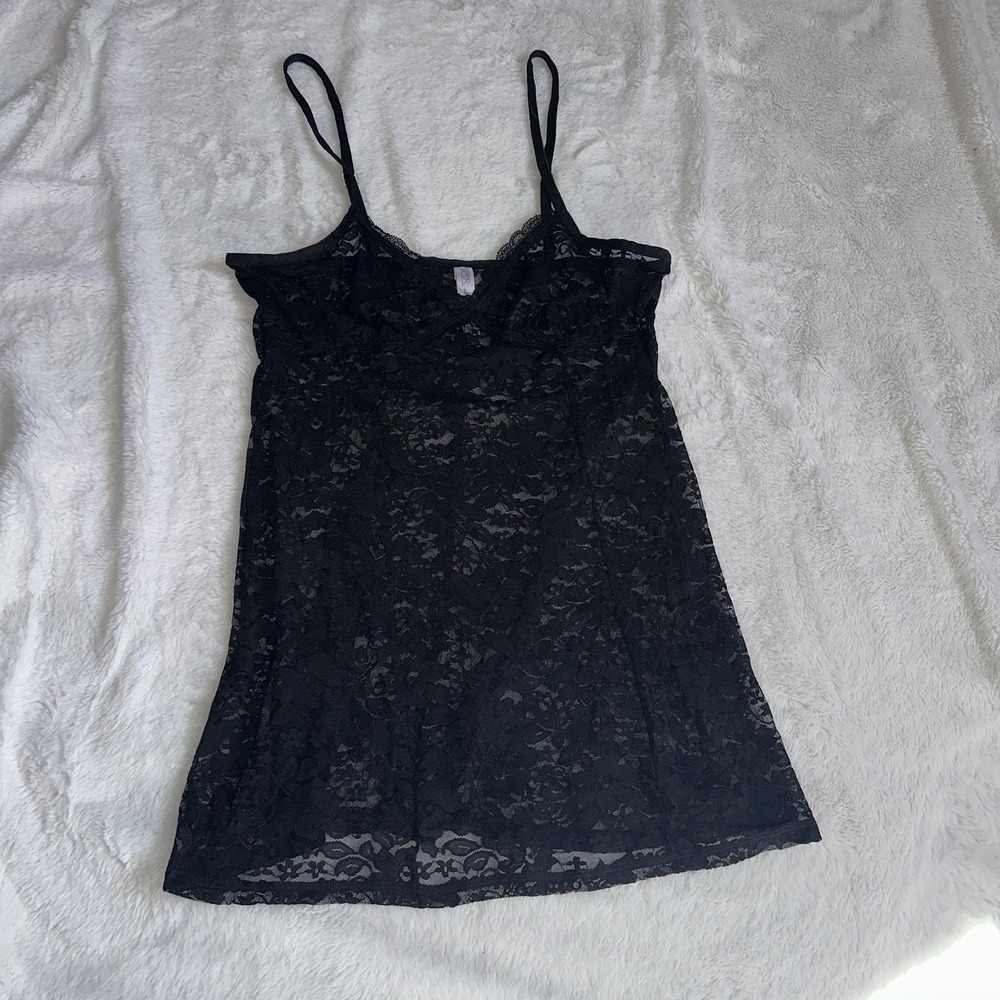 Gilligan & O'Malley Lace Chemise Slip Dress M Black Sheer Lingerie‎ Sleepwear